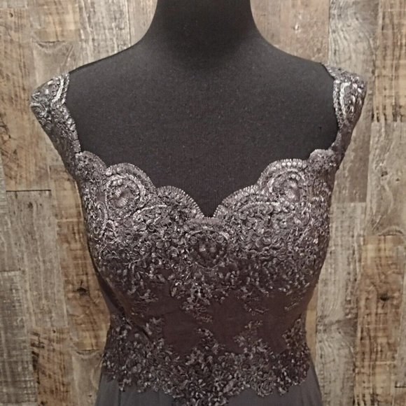 NWT CINDERELLA DIVINE #7258 CHARCOAL GRAY CHIFFON WOMENS EVENING GOWN SZ 2X NEW - Picture 1 of 9